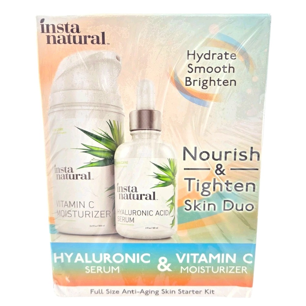 InstaNatural Vitamin C Face Moisturizer Hyaluronic Acid Serum  Duo‎ New Sealed